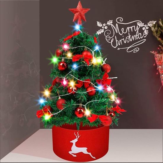 60CM Mini Sapin de Noel Lumineux avec 40 Coloré LED et Ornements, Petit Sapin de Noel Artificiel