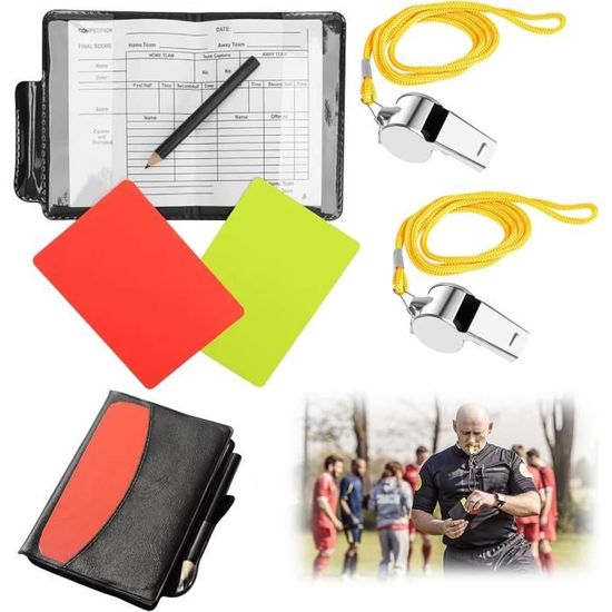 Sifflet Métal Accessoires Kit Arbitre Football - 12 Cartons (Jaune/Rouge), 2 Sifflets Métal, Sac - Équipement Arbitrage Complet Carton Jaune Rouge
