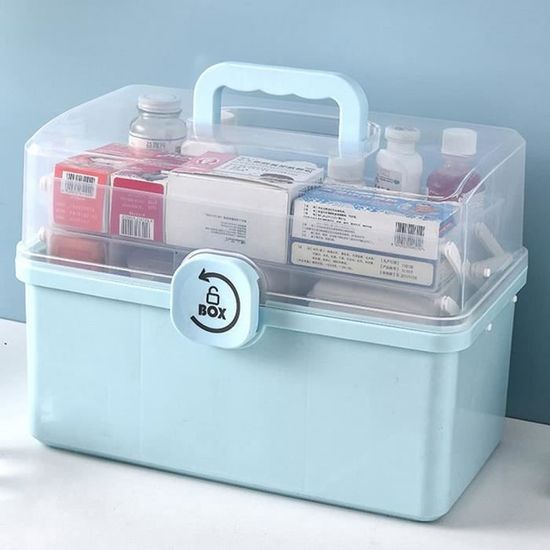 Boîte à Pharmacie 2 Niveaux SLTAXAR - Organisateur Médicaments Portable Transparent