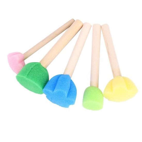Set De 35 Pinceaux éponge Manche Bois - Tampons Ronds Et Fleurs, Pour Peinture, Artisanat, Activités Enfants - 8