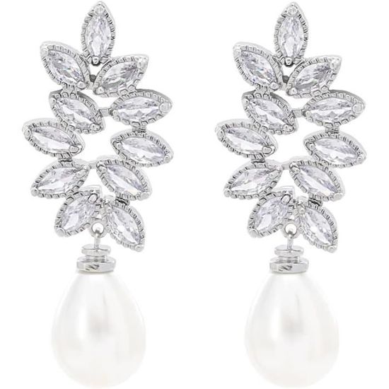 Boucles D'oreilles Longues Femme - Motifs Fleurs Et Strass, Cristal, Fermoir à Vis, Neuf Sans Emballage
