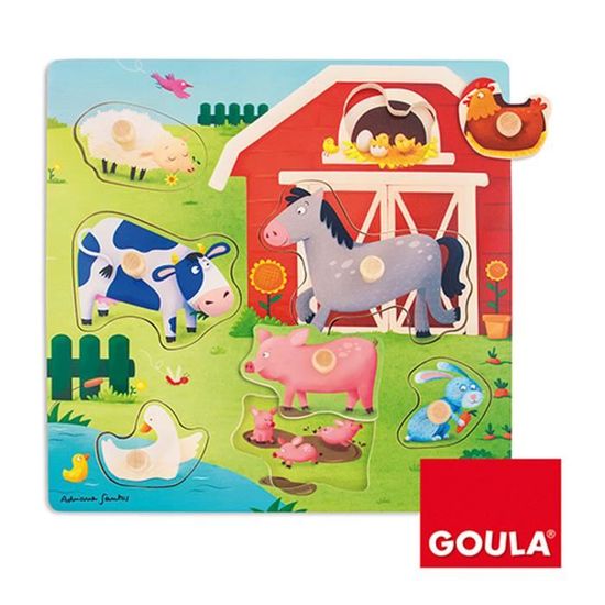 Puzzle encastrement bois - GOULA - Mamans bébés animaux de la ferme - 7 pièces - Mixte