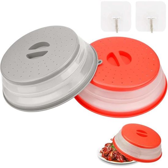 Cloche Micro-ondes En Polycarbonate 26x26x9 Cm - Transparent, Poignée, Trous De Vapeur Réglables, Sans BPA