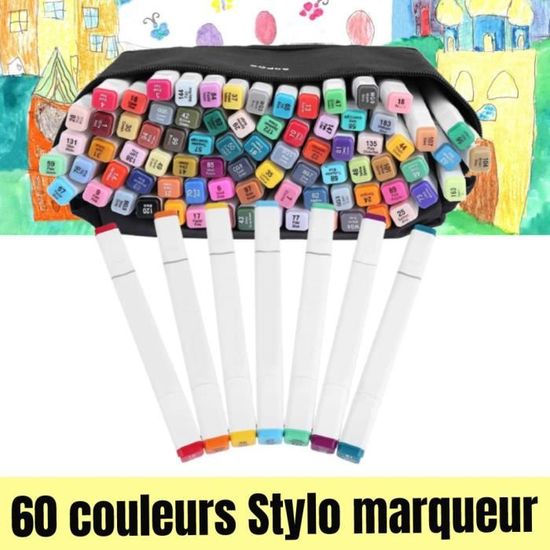 Coffret De 60 Marqueurs Professionnels – Feutres à Double Pointe à Encre Alcool Pour Dessin Croquis Et Illustration