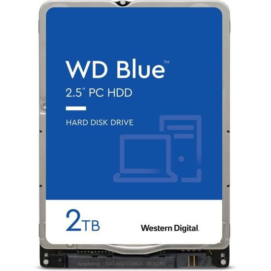 WD Blue™ - Disque dur Interne - 2To - 5400 tr/min - 2.5" (WD20SPZX)