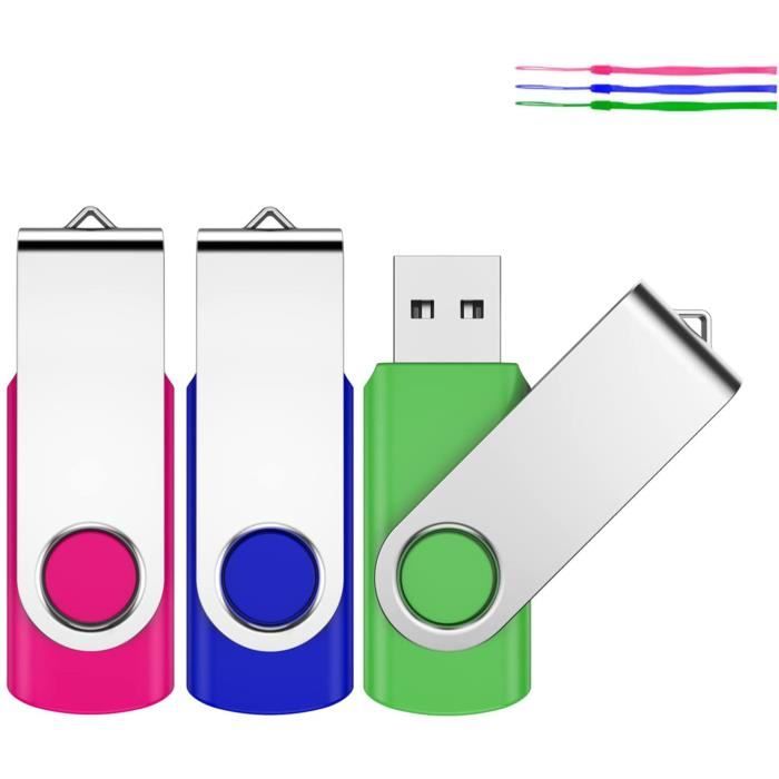 Cle USB 2 Go Lot de 3 Clef USB 2.0 Clé USB 2GB Cléf USB Mémoire Stick  Stockage Pendrive Flash Drive avec Cordes (3 Couleurs) [441]