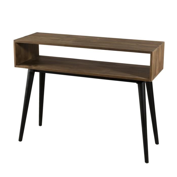 SCANDI Console scandinave en bois teck recyclé naturel + pieds métal - L 100 cm