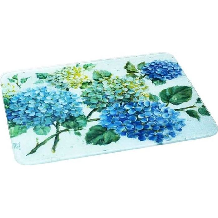 Planche à découper en verre lisse hortensias