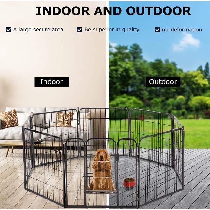 NOIR -Parc Enclos pour Chiot - 8 Panneaux pour Chiots Animaux Grillage Rongeur Petit Avec Porte