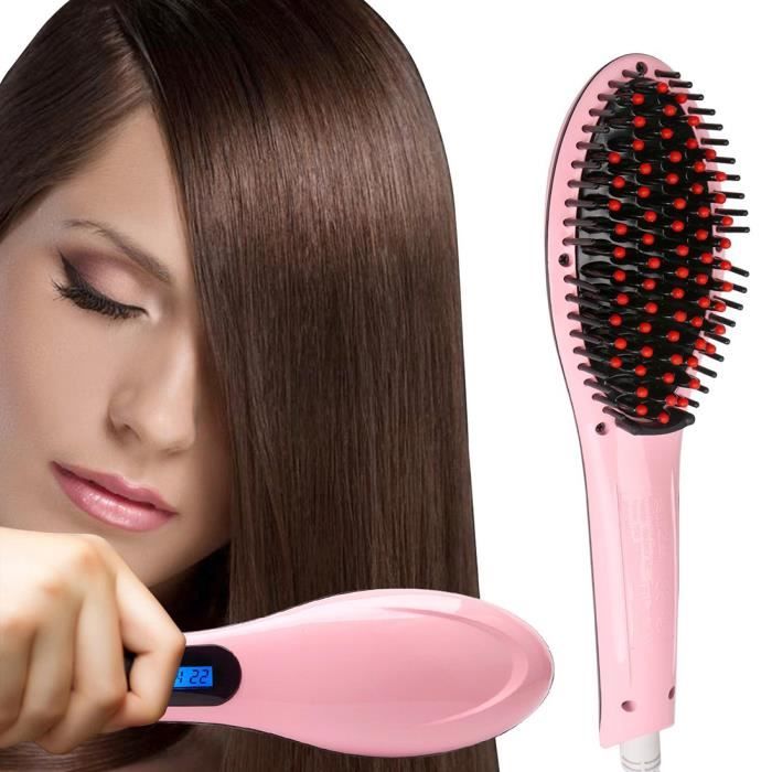 Rose Anti statique Lisseurs céramique chauffant démêlant brosse à cheveux