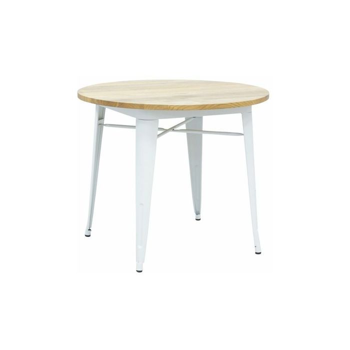 Table ronde industrielle en métal blanc et bois d'orme huilé Blanc