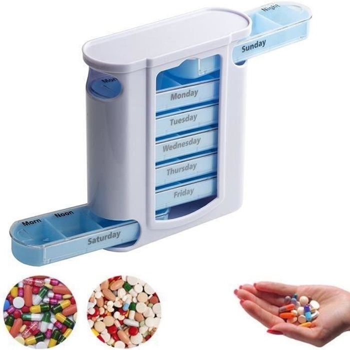 Pilulier Semainier Boîte Pilule Médicament Hebdomadaire 7 Jours Pill, récipient en plastique pour compartiment à médicaments