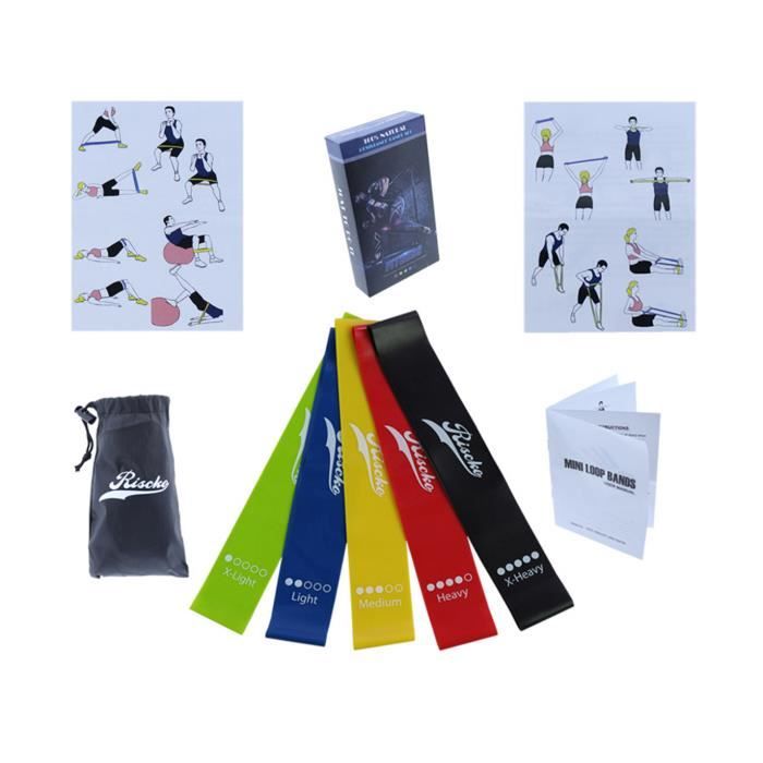 Bande de Fitness élastique, Bande de Résistance élastique 5 Niveaux de Force - avec Sac de Rangement