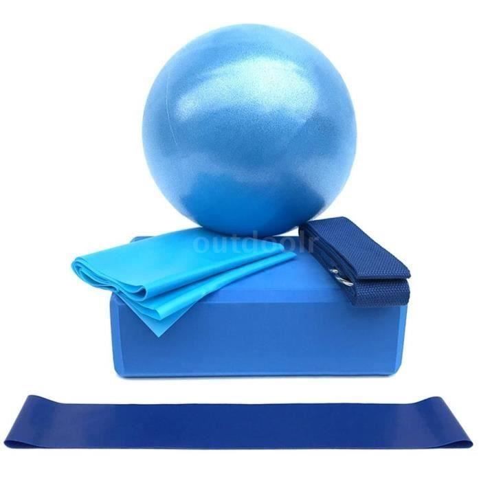 5Pcs Ballon de Yoga 25cm PVC+Bande Élastique 59 Pouces +Bloc de Yoga+Sangle en coton+Bande de boucle Bleu Wir19