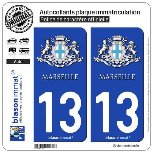 2 Autocollants plaque immatriculation Auto 13 Marseille - Armoiries