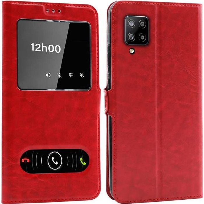 Coque pour Samsung Galaxy A42 5G, Housse Etui pour Samsung Galaxy A42 5G Protection double FENETRES - Rouge