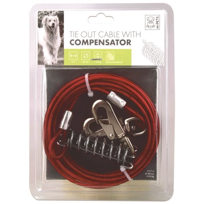 M-PETS Câble d'attache Compensator - 5m - Rouge - Pour chien