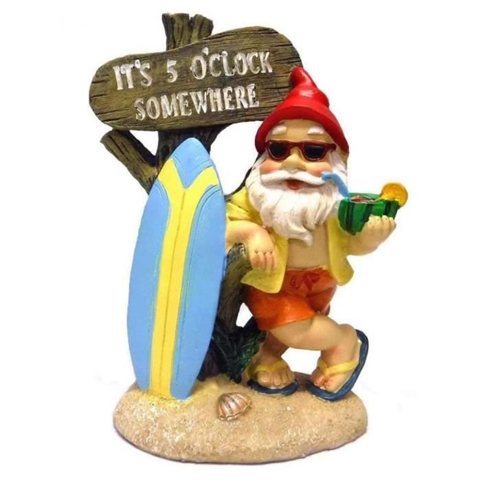 Garden Gnome Statue étanche de jardin en résine peint à la main nain Ornements en plein air avec barbe blanche Décorations Pastèqu