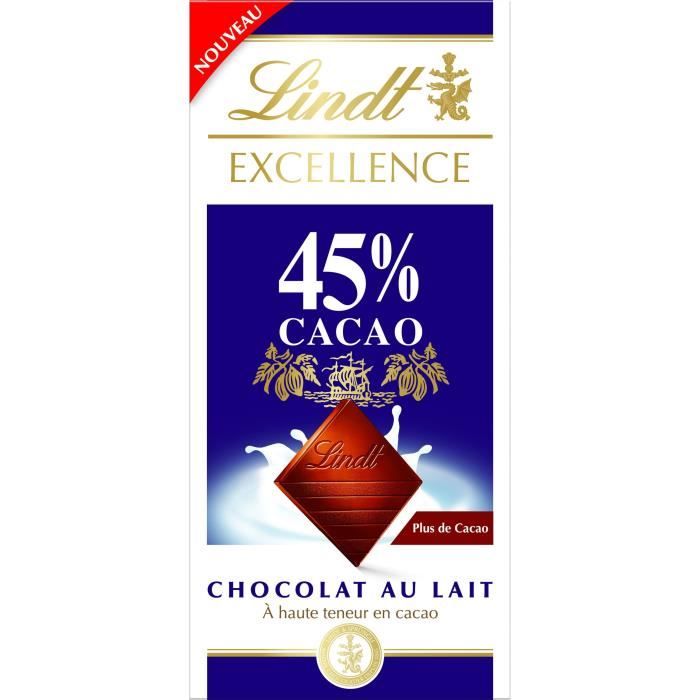 LINDT Excellence Tablette de Chocolat au lait 45% de Cacao