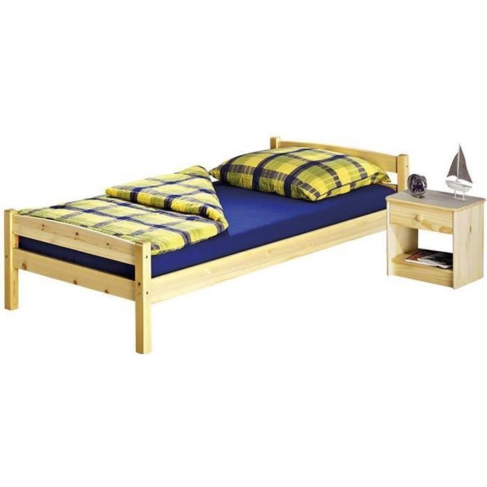 Lit simple FELIX-2 90 x 190 cm pin massif vernis naturel