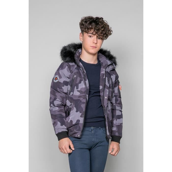 Parka courte à capuche et fourrure SHARK - Couleur - Camo Black, Taille - 8