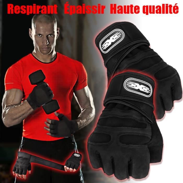 Gant Fitness,Gants de Sport Anti-dérapant avec Soutien au Poignet pour Levage de Poids D’entraînement,Protection Paume Forte,XL