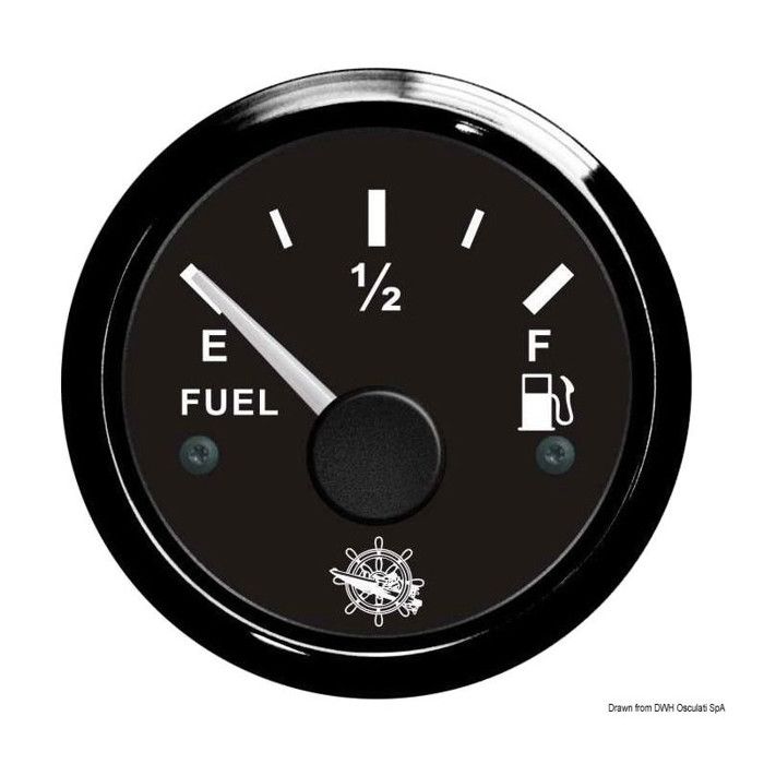 Jauge de carburant - cadran noir - lunette noire - 12/24V