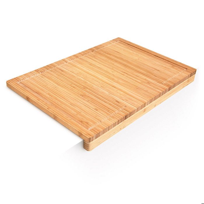 Relaxdays Planche à découper en bambou Tranchoir Planchette ustensile de cuisine avec rigole pour le jus et rebord couteau plan de
