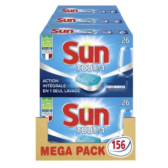 SUN Tablettes Lave-Vaisselle Tout-en-1 Standard - 156 Lavages (Lot de 6x 26 Lavages) - 2,730 kg