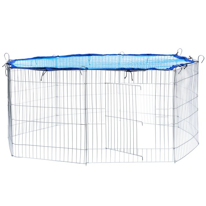 TECTAKE Parc d’Extérieur Grillagé à Lapins et Petits Rongeurs + 1 Filet de Protection 117 cm x 117 cm Bleu