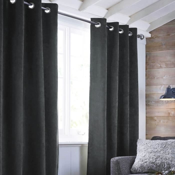 Rideau Velvet à oeillets - 140 x 250 cm - Gris foncé
