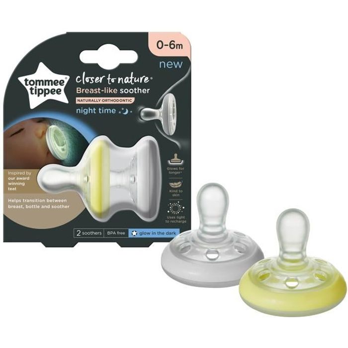 TOMMEE TIPPEE Sucette Closer To Nature - Forme Naturelle Nuit x2 0-6 mois