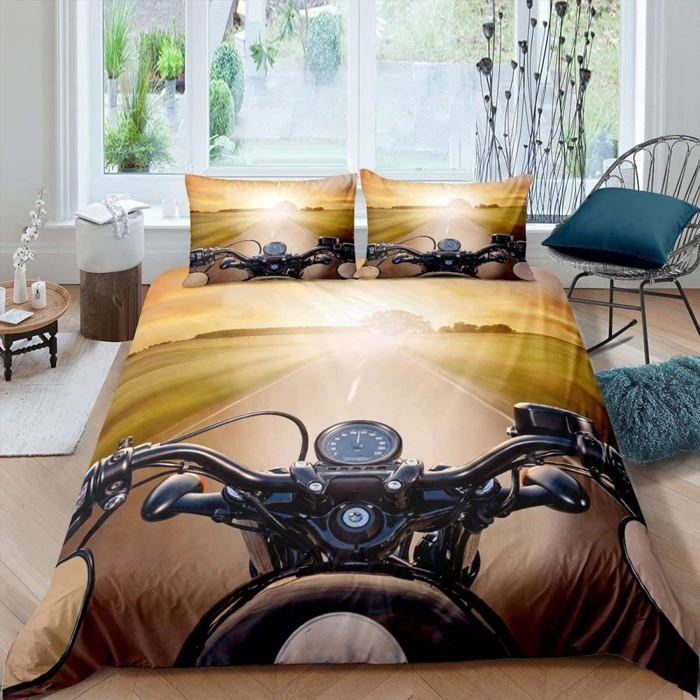 Housse De Couette 220X240 Route De Moto Imprimée Microfibre Parure De