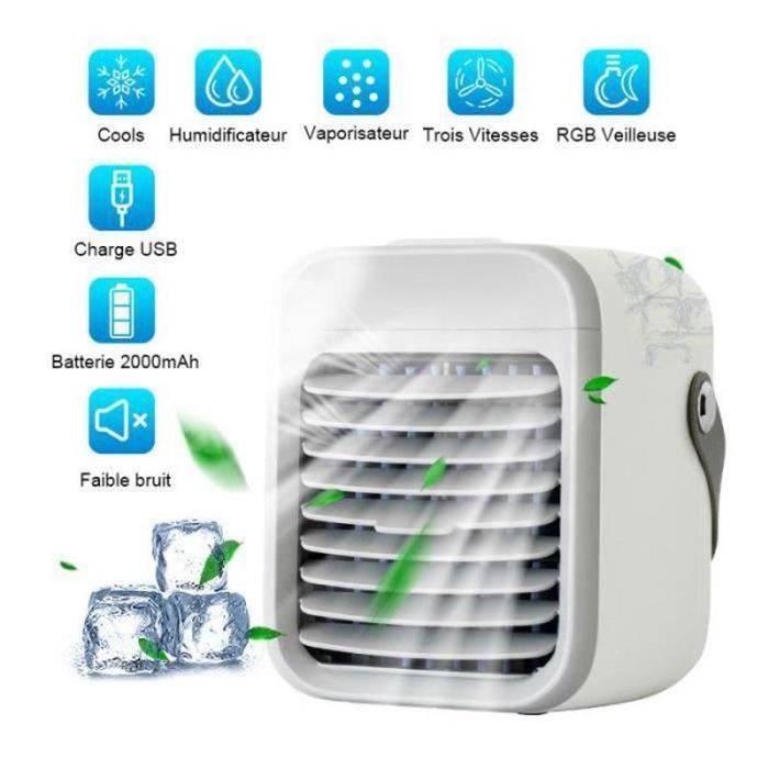 Climatiseur Mobile Sans Évacuation, Rechargeable Par Usb,Avec Humidificateur Ventilateur Sans