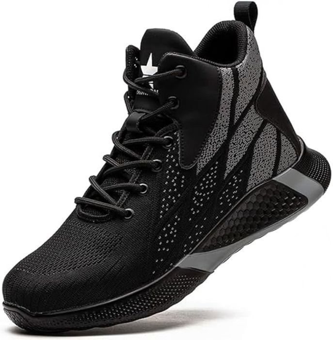 ZWCLSH Chaussure de Securite Homme et Femmes Militaires, Basket de Securite Homme Montante Legere et Confortable, Botte de Securité du Travail de Haute Chantier,Noir,37.5 EU
