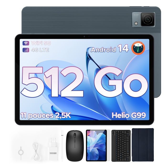 Tablette Tactile avec clavier et stylet DOOGEE T40 11 pouces 4G WIFI 8Go + 512Go Android 14 8580mAh 16MP Tablette PC Dual SIM –
