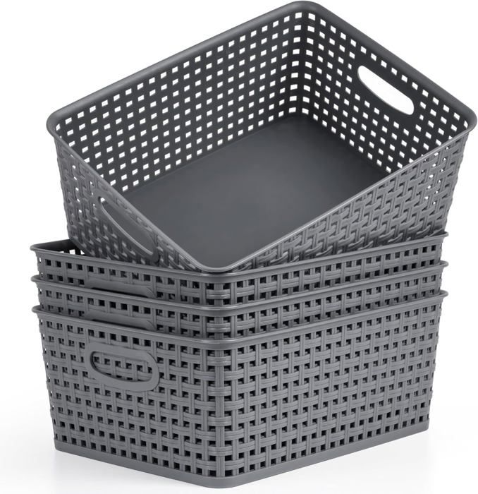 5 Boîtes De Rangement Plastique Empilables 30x21x12 Cm - Avec Poignées, Pour Cuisine, Salle De Bain, Placard - 5