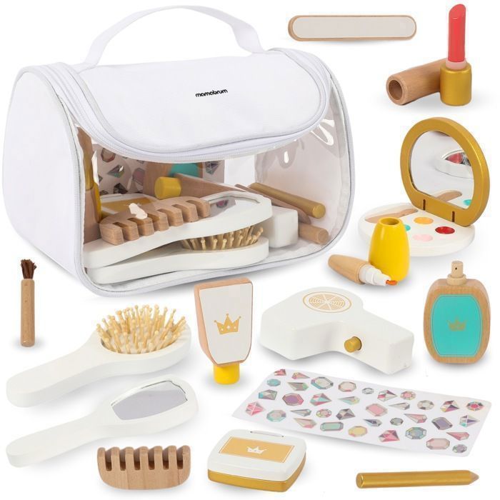 Set de Maquillage Enfant en Bois 15 Pièces avec Trousse Vanity- Mamabrum - Miroir et Accessoires Beauté Éducatifs