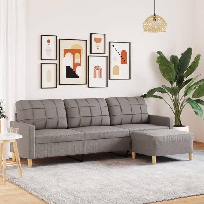 vidaXL Canapé à 3 places avec repose-pieds Taupe 210 cm Tissu canapé canapé de salon canapé 3 places en tissu canapé 3278256