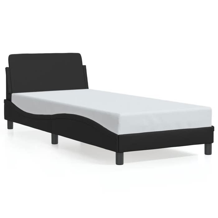 Lit adulte - 90x190 cmlit simple Cadre de lit avec tête de lit Noir Similicuir CHY43701371