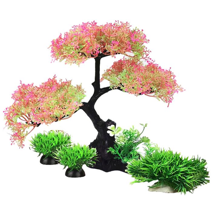 Comparer les prix de Décoration pour aquarium - GIGICIAL - Arbre et herbe - Plastique PVC - Rouge - 24x19x11 cm