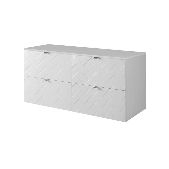 Meuble de salle de bain suspendu - Blanc - 120 x 57 x 46 cm - 4 tiroirs - Poignée argentée - MDF