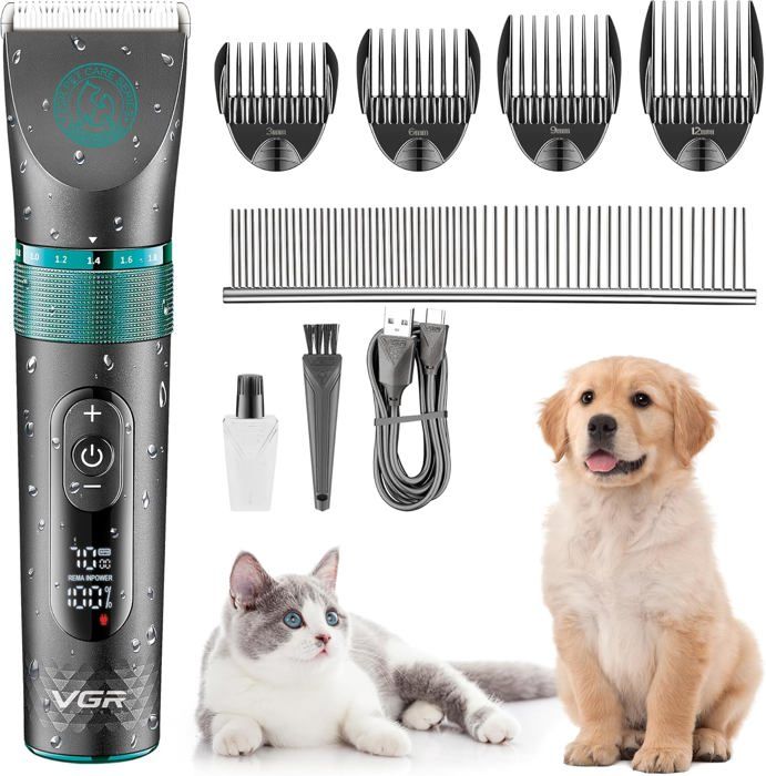 Meilleurs prix pour Tondeuse professionnelle sans fil pour poils épais et bouclés-Tondeuse pour animal domestique-Étanche-Batterie électrique