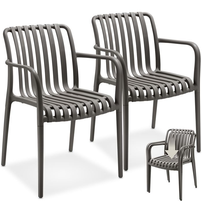 Chaises de jardin - TECTAKE - Lot de 2 chaises ALCUDIA empilables et résistantes intempéries 545 x 58 x 805 cm - Gris anthracite