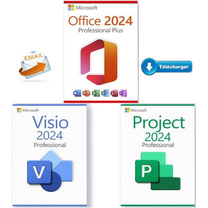 Pack Office 2024 Pro + Visio 2024 Pro + Project 2024 Pro (NOUVEAU) – Livraison 2H par email – En téléchargement
