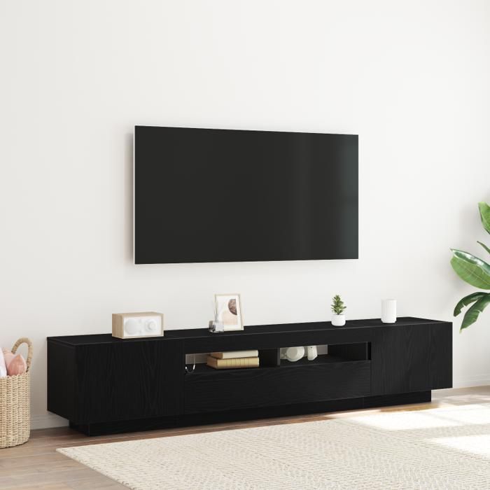Meuble TV avec lumières LED en chêne noir 200x35x40 cm