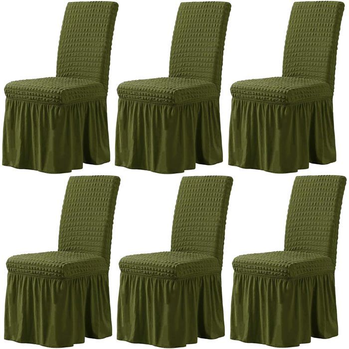 6PCS Élastique Seersucker Housse De Chaise De Salle à Manger avec Jupe 38cm pour Cérémonie De Mariage à Lhôtel Vert Foncé