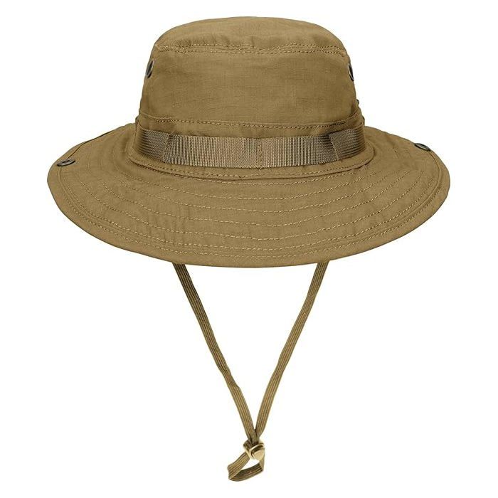 Chapeau Boonie - KZQ - Marron - Protection UV - Cordon Élastique Réglable - Style Shérif/Cow-boy