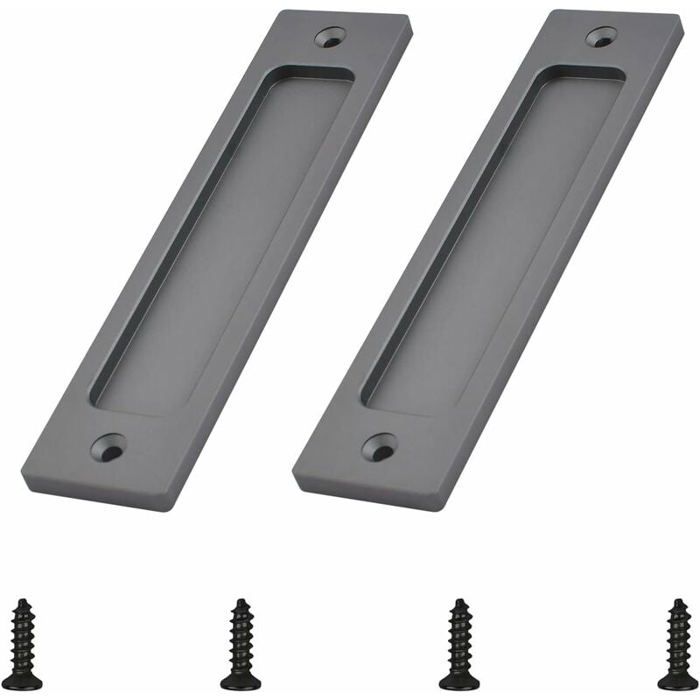 Poignée pour porte coulissante - Rectangulaire encastrée - Aluminium galvanisé - Gris mat - 180×40 mm profondeur 4 8 mm