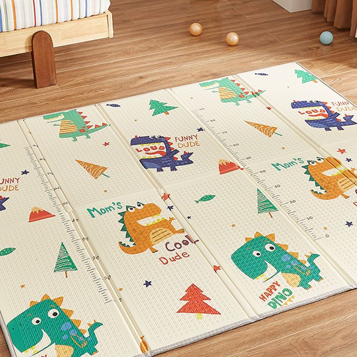 CASABEL Tapis d’Éveil Bébé 180×200 cm – Pliable Imperméable Épais Motifs Dinosaures Grande Taille et Rangement Facile